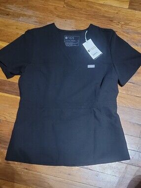 Figs Black Short Sleeve V-Neck Medical Top Size S
